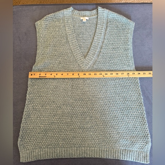 J Jill Womens Blue Cable Knit Sweater Vest SZ SM V Neck Slit Hem Layering Preppy - Picture 7 of 8